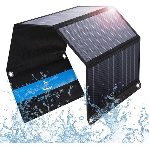 28w Chargeur Solaire Pliable Avec 3 Usb Ports(5v/4,8a Au Total) Panneau Solaire Portable Et Imperméable + 4 Crochets En Acier Compatible Avec Iphone 15/14/ 13/12,Ipad,Samsung Galaxy.[O171]