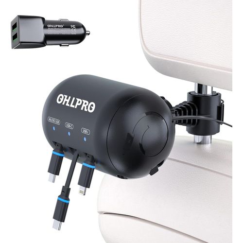 Station De Recharge Rétractable Pour Siège Arrière De Voiture Avec Allume-Cigare,Chargeur Voiture Pour Appui-Tête Avec Port Usb,Lightning Et Type-C,Super Pour Chauffeur Taxis,Vtc,Uber,Etc.[O1159]