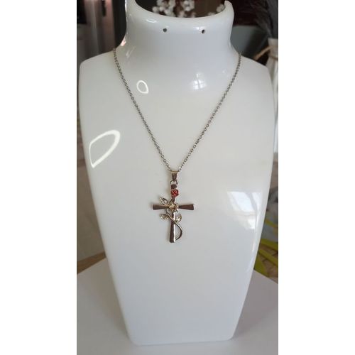 Collier Croix Femme Fleurs Argente !