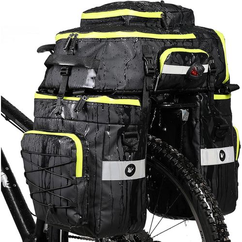 75l Rear Pannier Bag 3 In 1 Bicycle Backpack With Waterproof Cover And Shoulder Strap Waterproof Bicycle Seat Bag Cycle Pannier For Bicycle Mountain Bike Outdoor Travel Sport,Green
