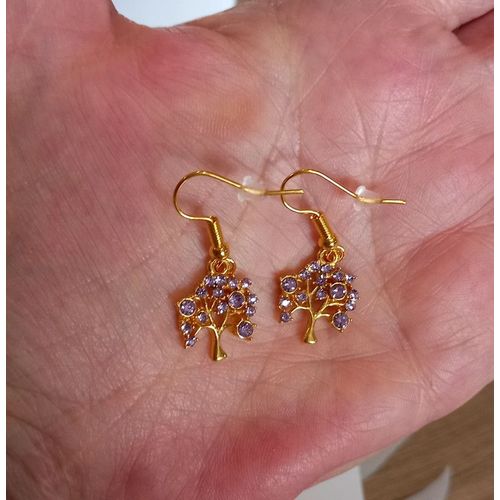 Boucles D'oreilles Arbre De Vie Dore Strass Parme !
