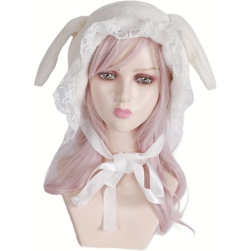 Lolita Chapeau mignon en peluche lapin Lop-eared Lei Feng's Cap Dentelle Cache-oreilles Moelleux Chaud Hiver Mignon