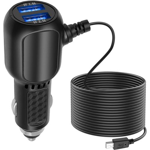 Car Charger Power Cable Mini USB Dash Cam Car Charger Adapter with Two USB Ports and Blue LED Light,Suitable for DVR,GPS,Dash Cam