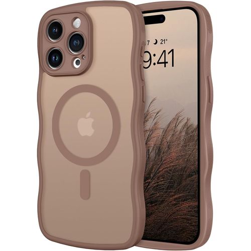 Case For Iphone 15 Pro Max Compatible With Magsafe,Wavy Frame Shape,Magnetic Translucent Matte Back Protective Camera Case Cover Slim Shockproof Back Anti Scratch,Brown