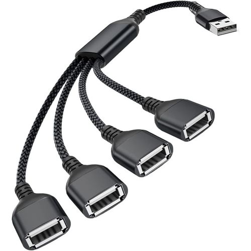 Usb Splitter Cable 4 Ports 0.3 M,4 In 1 Type A Male To Female Splitter Nylon Multi Cord Multi Cord Multiple Door Multisocket Extender Hub Split Charger For Mac,Pc,Tv,Car,Ps4 Ps5,Xbox One.[T67]