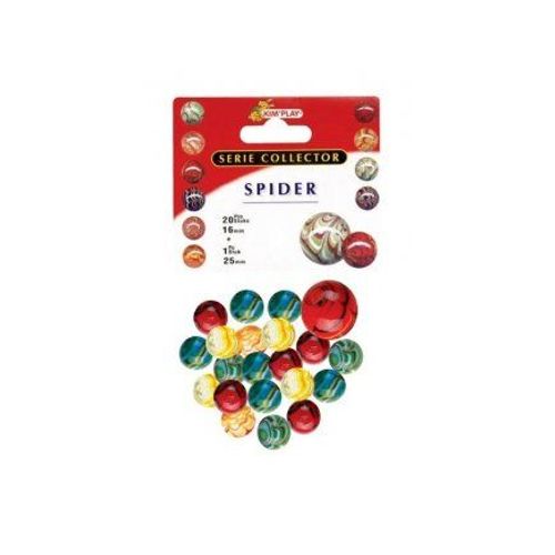 Filet 20 Billes 16 mm + 1 Calot 25 mm, Theme Araignee Spider - Multicolore - Jeu recreation - Set Jouet Enfant et carte Animaux