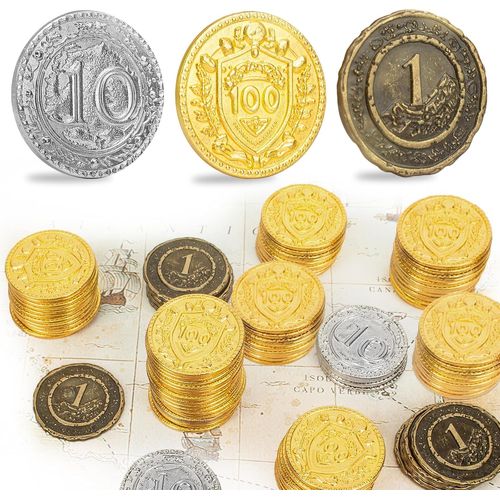Lot De 50 Pièces De Monnaie En Métal De 1,2""-Or Argenté Et Cuivre-Avec Valeur Faciale Pour Jeu De Société Et Table Rpg-Pièces En Métal Fantaisie Pour Pirate,Jeu,Fête,Cosplay.[Y676]