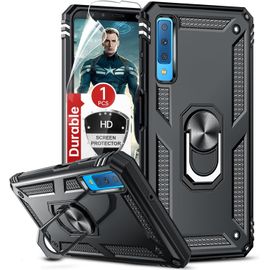 Coque Pour Galaxy A7 2018 Avec Aimant Anneau Support, Double Couche Renforcée Défense Bumper Tpu Silicone Antichoc Armure Housse Etui Avec Protection Écran Pour Samsung A7 2018 Noi[Mag6200641]