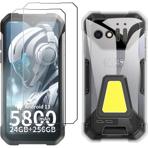 Coque Pour Unihertz 8849 Tank Mini(4.3"") Transparent Housse + 2 X Verre Trempé Protection Écran, Souple Silicone Étui Protection Bumper Tpu Téléphone Case Cover[Mag6201526]