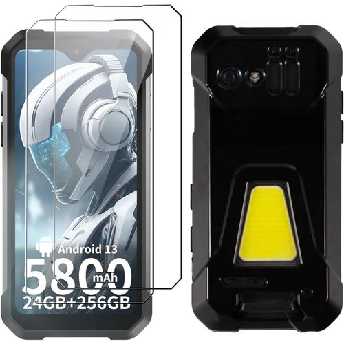 Coque Pour Unihertz 8849 Tank Mini(4.3"") Noir Housse + 2 X Verre Trempé Protection Écran, Souple Silicone Étui Protection Bumper Tpu Téléphone Case Cover[Mag6201546]