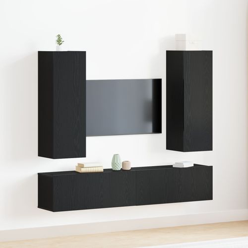 Ensemble De Meubles Tv Vidaxl 4 Pièces Murales En Bois Technique Chêne Noir