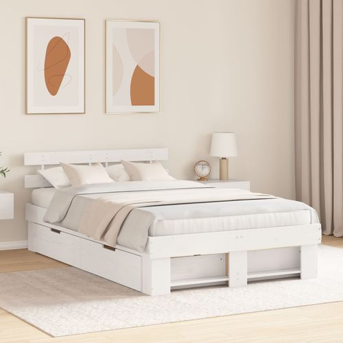 Vidaxl Cadre De Lit Avec Tiroirs Blanc 120x190 Cm Bois Massif