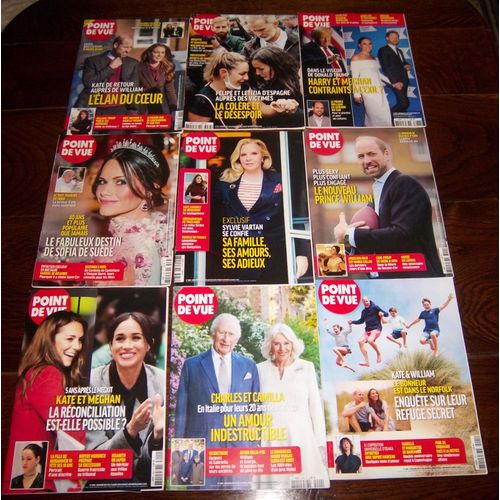Lot De 12 Magazines Point De Vue Charles 3 Kate Et William, , Charlène Et Albert 2 De Monaco...