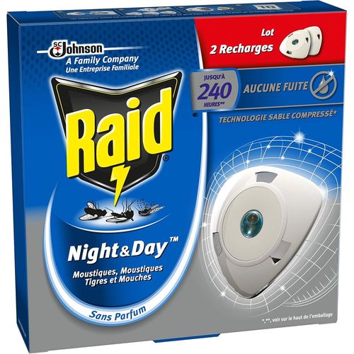 ERSHI-RAID DIFFUSEUR ÉLECTRIQUE NIGHT&DAY MOUCHES, MOUSTIQUES ET MOUSTIQUES TIGRES, 2 RECHARGES 240 HEURES[33]