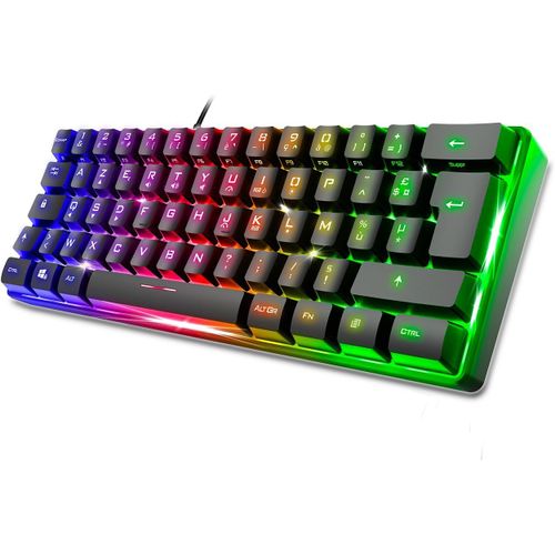 ERSHI-- Pro K2, Clavier Gamer Filaire Semi-Mecanique, Format Compact TKL 60%, 62 Touches Dont 24 Anti-Ghosting, Rétro-éclairage RG[8