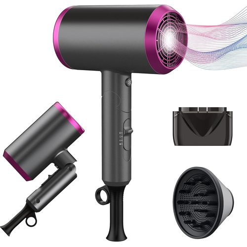 ERSHI-Sèche-cheveux de Voyage Avec Diffuseur, Sèche-Cheveux Professionnel à Faible Bruit, Léger pour Concentrateur de Cheveux Bouc[1