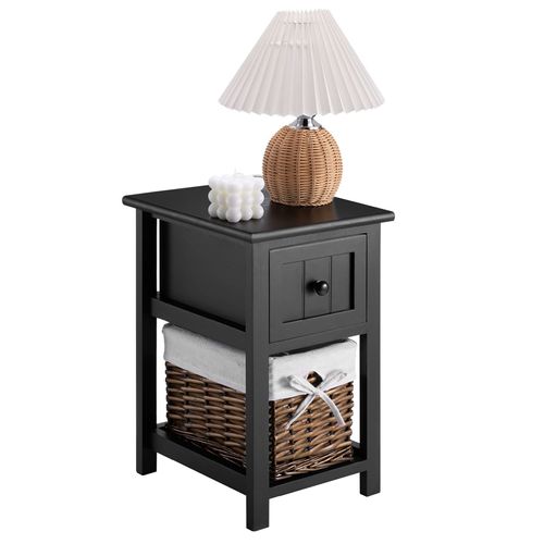 Lot De 2 Tables De Chevet Messina Table De Nuit Avec 1 Tiroir Et 1 Panier, En Bois Noir