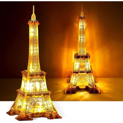 Puzzle 3d Tour Eiffel Led Veilleuse-3d Acrylique Puzzle Décor À La Maison Bricolage Modèle Kit Pour Adultes Pour Enfants 165 Pièces Cadeau (Or).[Y585]