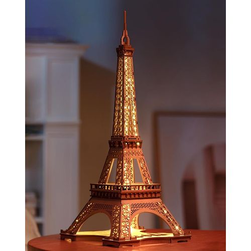 Puzzle 3d Led Maquette De Tour Eiffel En Bois-Architecture Maquette En Bois A Construire Adulte-Construction Cadeaux Pour Adultes Et Adolescents-164 Pièces.[Y85]