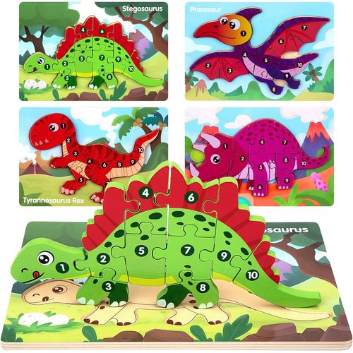 Puzzle en Bois pour Tout-Petits de 2 3 Ans,Dinosaure Montessori Jouet éducatif pour Enfants à Partir,Jouets d'apprentissage Sensoriel pour Les Enfants d'âge Préscolaire,Noël Cadeau (4PCS).[Y1214]