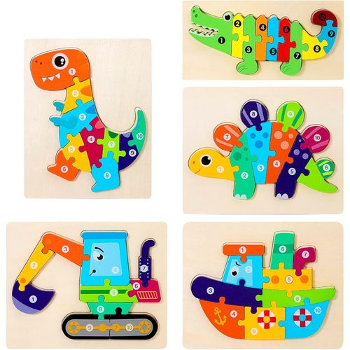 Puzzles en Bois pour Enfant,Bébé Animaux Jigsaw Puzzles Jouet Montessori Animaux pour Tout-Petits 1 2 3 4 Ans,3D Puzzle à Encastrements,Educatif Apprentissage Jeux pour Garçon Fille,5 Pièces.[Y444]