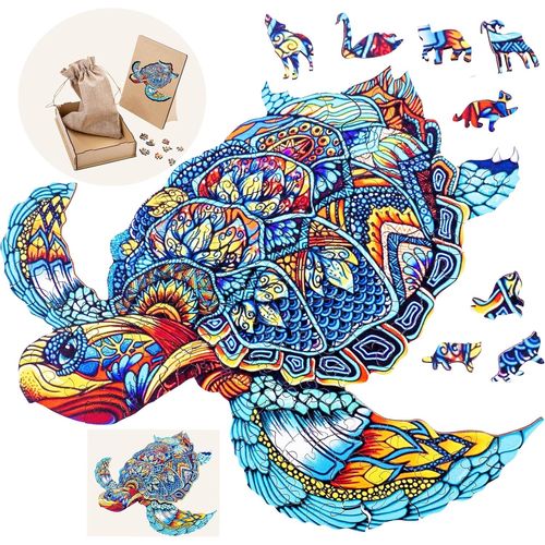 Puzzle en Bois Animaux : Tortue A3-208 pièces Uniques-Puzzle pour Adultes-Boîte Cadeau en Bois-À partir de 12 Ans-29.7 x 42 cm.[Y280]