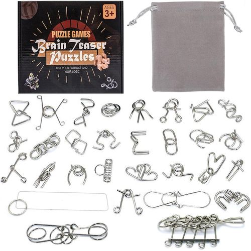 30 Pièces Casse Tete Metallique,Jeux Casse Tête Metal,Métallique Wire Set Mini Iq Puzzle,Esprit Test Jeu Educatif Logic Jouet Classique Cadeau Pour Adulte Et Enfant.[Y1034]-Générique