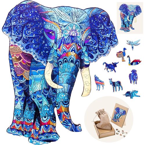 Puzzle en Bois Animaux : Éléphant A4-178 pièces Uniques-Puzzle pour Adultes-Boîte Cadeau en Bois-À partir de 12 Ans-21 x 29.7 cm.[Y275]