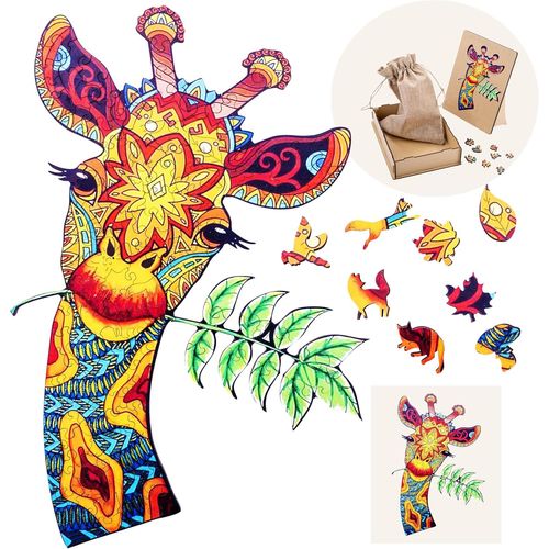 Puzzle en Bois Animaux : Girafe A3-123 pièces Uniques-Puzzle pour Adultes-Boîte Cadeau en Bois-À partir de 12 Ans-29.7 x 42 cm.[Y278]