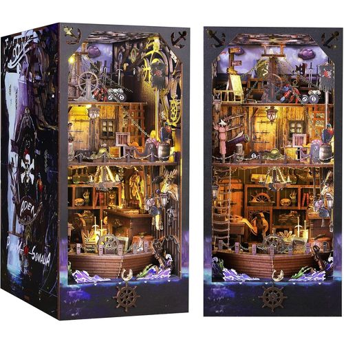 DIY Book Nook Kit,Maison de poupée Miniature en Bois avec Meubles et lumière LED,Puzzle 3D en Bois,Serre-Livres d'art,Kit de Construction pour Les Personnes de Plus de 14 Ans.[Y429]