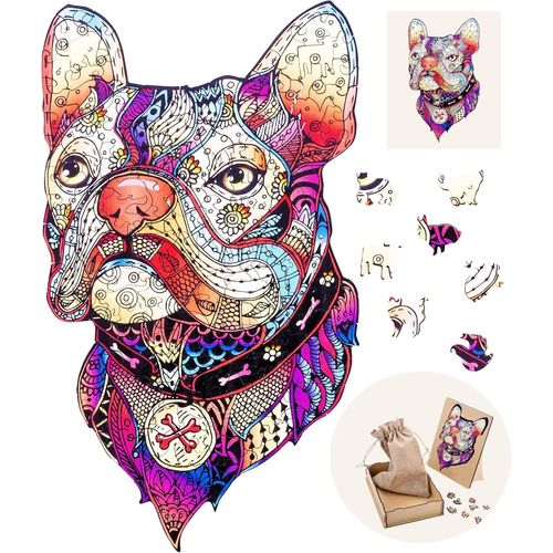 Puzzle en Bois Animaux : Chien A4-160 pièces Uniques-Puzzle pour Adultes-Boîte Cadeau en Bois-À partir de 12 Ans-21 x 29.7 cm.[Y283]
