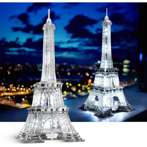 Puzzle 3d 13 Pouces En Acrylique Et Métal Led Tour Eiffel Modèle Kit Décoration De La Maison Landmark Of Paris Ambiance Veilleuse Pour Adultes Et Enfants Cadeau 165 Pièces (Argent).[Y586]
