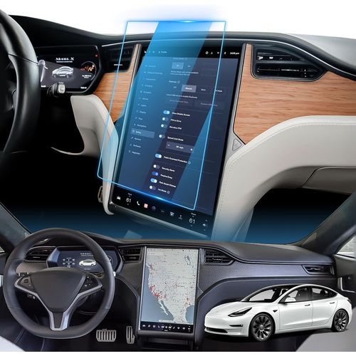 Protecteur d'écran pour Tes-la Model X/S 17 Pouces,Film de Protection Anti-Empreintes Digitales en Verre Trempé 9H,Model X/Model S Navi GPS Accessoires.[Y220]