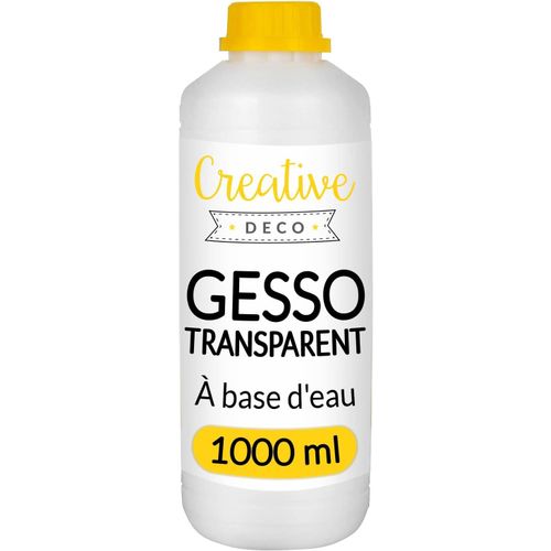 Additif Gesso Acrylique Transparent|1L|sous-Couche Clair|Apprêt et Préparation Liquide de la Peinture Acrylique|Couverture Parfaite|pour Bois Papier Verre|Non-Jaunissant