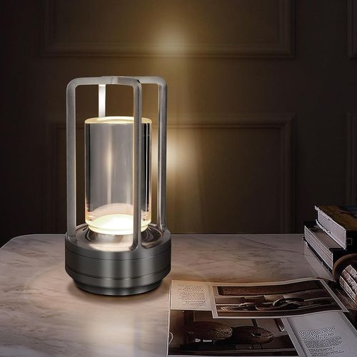 Lampe De Table Led Sans Fil Dimmable Tactile Rechargeable Lampe De Table Rechargeable Cristal Lanterne Lampe Usb-C Rechargeable Batterie Aluminium Intérieur Extérieur Lampe De Table Pour Restaurant
