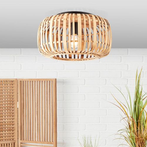 Lampe de plafond de style nature-plafonnier boho-23 cm de hauteur-Ø 40 cm-douille E27-max. 60 W-en métal/bambou-en marron clair