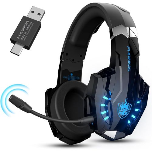 Casque Gaming Wireless Pour Ps4/Ps5/Pc/Switch,Adaptateur Usb Et Type-C,Son 7.1,Microphone Antibruit,30 H+ D'autonomie De La Batterie,Lumières Led