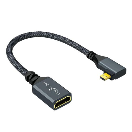 Adaptateur Micro HDMI vers HDMI Droit Angle Coudé 90° Degré,Câble Micro HDMI Mâle vers HDMI Femelle Supporte 4K/3D 1080p (20CM).[W453]