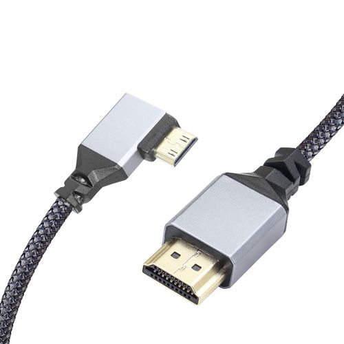 Câble adaptateur mini HDMI vers HDMI 4K,angle gauche de 90 degrés Mini HDMI mâle vers HDMI mâle Câble court en nylon tressé en aluminium,prise en charge 4K UHD,50 cm (gris).[W697]