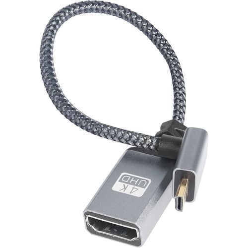 Câble Adaptateur Micro HDMI à HDMI 4K,Angle Descendant de 90 degrés Micro HDMI mâle à HDMI Femelle,câble Court en Aluminium tressé en Nylon,supportant 4K UHD (20cm).[W712]