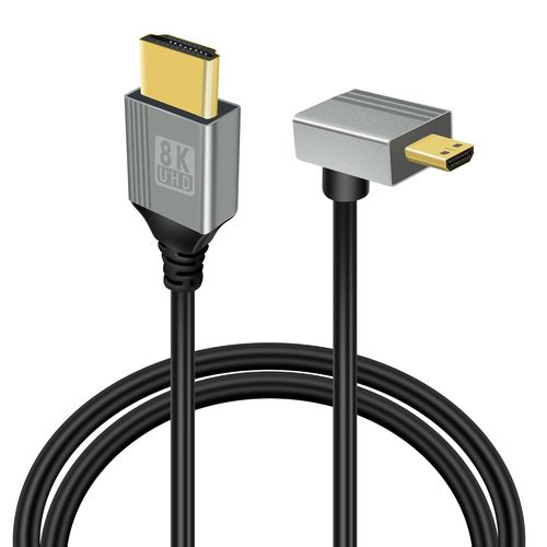 Câble Micro HDMI vers HDMI 8k,2.1 Micro HDMI Mâle vers HDMI Mâle Converter 90° degrés,Supporte 8K@60Hz 3D Compatible avec Gopro,appareils photo numériques(Up Angle Micro HDMI 1M).[W780]
