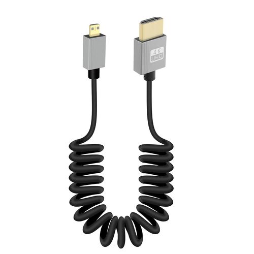 Câble Spiralé Micro HDMI vers HDMI 4k,90Degrés Câble micro hdmi mâle vers mâle à ressort cordon mince prise en charge 18Gbps 3D 4K@60Hz,pour Camera Video Capture Card (Straight).[W585]