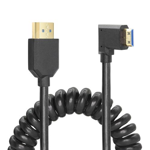 Câble HDMI spiralé à angle droit 8K 48 Gbit/s HDMI 2.1 Mini HDMI vers HDMI mâle Câble télescopique haute vitesse (angle droit) (gauche).[W808]