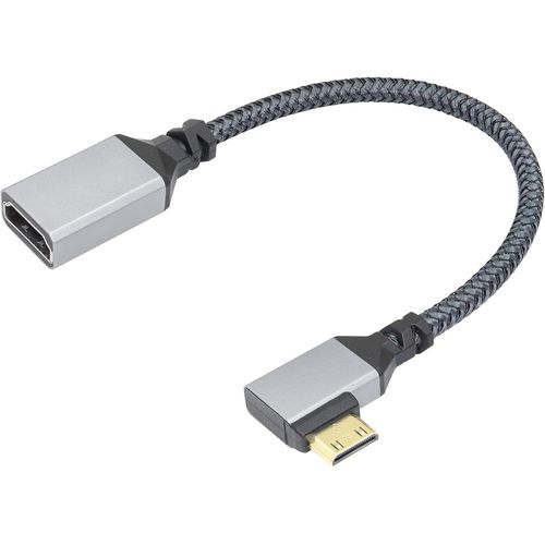 Câble adaptateur mini HDMI vers HDMI 4K-Angle droit de 90 degrés-En aluminium tressé-Pour ordinateur portable,projecteur,TV,moniteur,caméscope (20 cm).[W830]