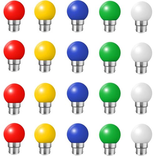 Pack Of 20 Led Bulbs B22 2w String Lights Red,Yellow,Green,Blue,Cool White,Unbreakable (20w Equivalent)