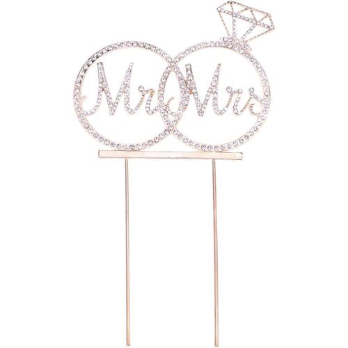 Cake Topper Acrylic Wedding Ring Shaped Diamond Bride Groom Mr Mrs Decoraiton Love Valentine's Day for Wedding Birthday Gold