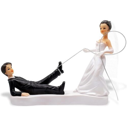 DPA63169C Cake Topper with Figures for Bride and Groom Wedding Decoration with Rope,Height 13 cm,White or Ivory,1 Piece,2 Pieces
