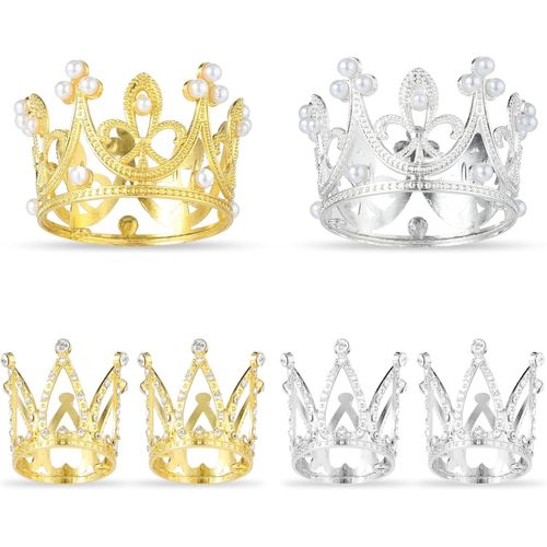 6 PCS Mini Crown Cake Toppers Gold Silver Crown Cupcake Toppers Small Crown Tiara Cake Toppers for Birthday Bride Wedding Royalty Theme Party Decoration Supplies