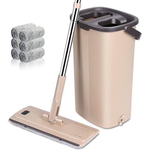 Balai Microfibre Plat avec 6 Serpillères Tampons de Vadrouille,Serpillere Seau Essoreur pour Sols Bois Stratifiés Carrelage Marbre.[W539]