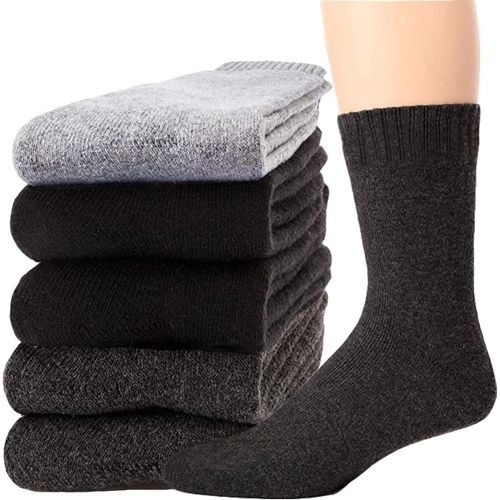 Lot De 5 Paires De Chaussettes Thermiques Pour Homme,Douces Et Confortables En Laine Mérinos Pour Homme,Chaussettes D'hiver Pour Temps Froid,Taille 39-45,Black,Taille Unique